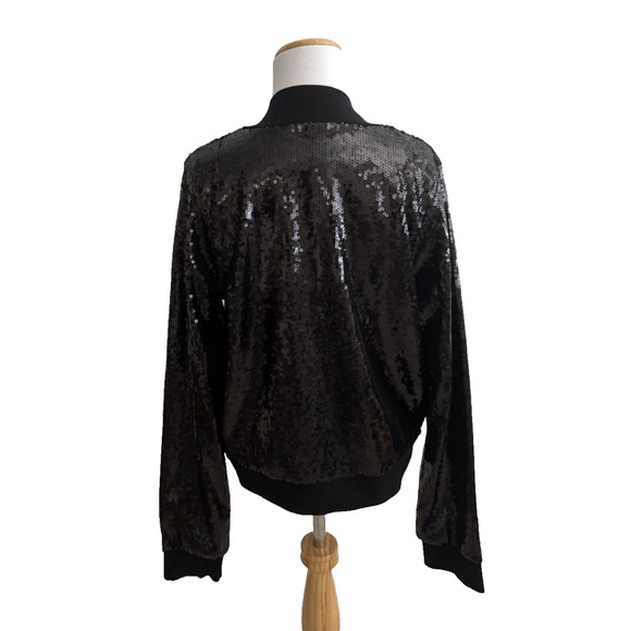 INC International Concepts Black Sequins Jacket XL Full-Zip Bomber Evening Glam - Picture 5 of 11